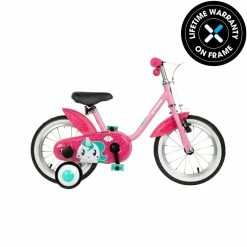 Road & Gravel Biking Btwin Unicorn 500, Girls' Bike With Training Wheels, 14'', Kids' 3'1" To 3'7"