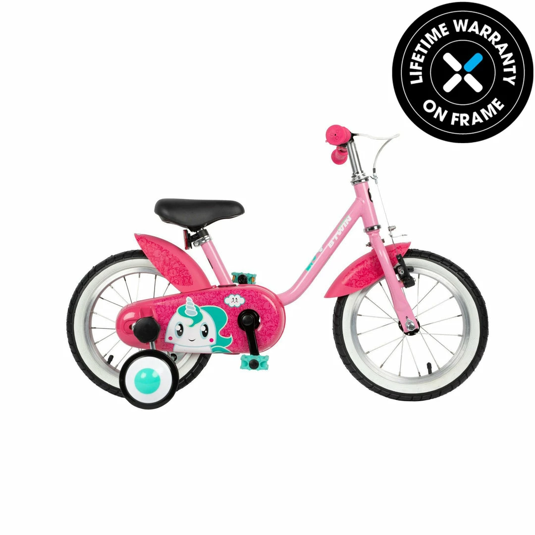 Buy 🎉 Road & Gravel Biking Btwin Unicorn 500, 👧 Girls' Bike With Training Wheels, 14'', Kids' 3'1" To 3'7" 🛒 1 Road & Gravel Biking Btwin Unicorn 500, Girls' Bike With Training Wheels, 14'', Kids' 3'1" To 3'7"